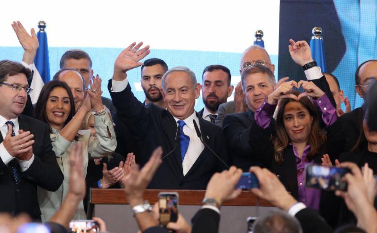El ex primer ministro y líder del Likud, Benjamín Netanyahu, este martes en Jerusalén tras ganar las elecciones.