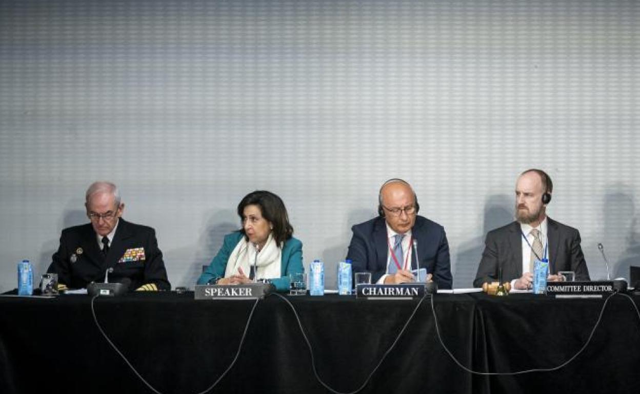 La ministra de Defensa, Margarita Robles, este sábado en la Asamblea Parlamentaria de la OTAN que se celebra en Madrid. 
