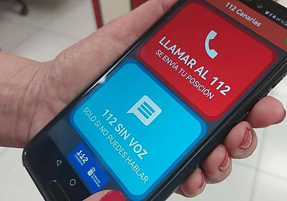Imagen de la apariencia de la aplicación móvil del 112 de Canarias.