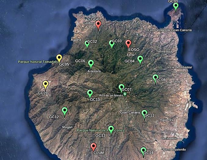 Mapa de la red sísmica del IGN en Gran Canaria.