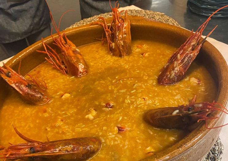 Arroz caldoso con carabineros del Restaurante Rías Bajas