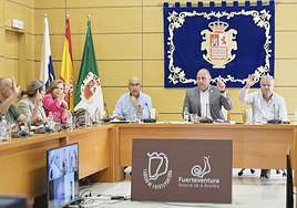 Un momento del pleno extraordinario de este lunes en el Cabildo majorero.