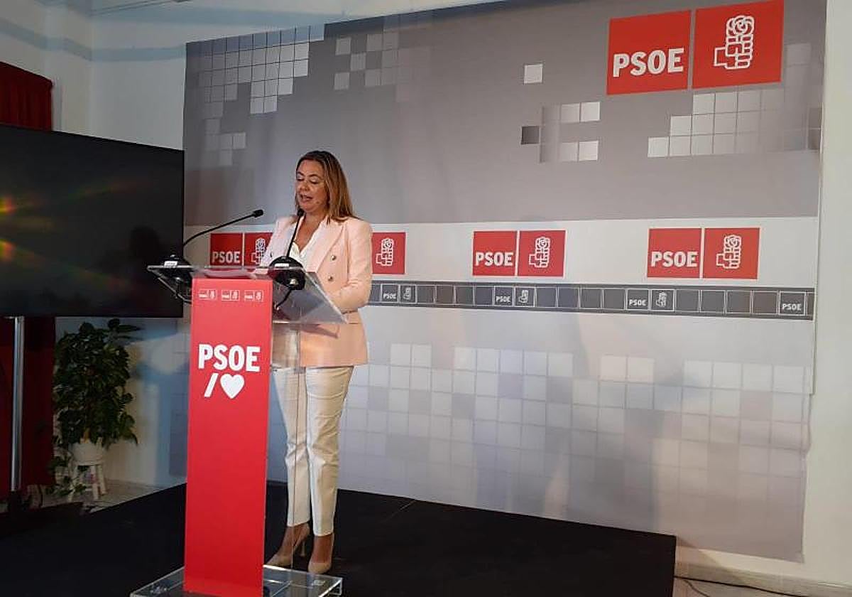 Momento de la rueda de prensa de María Dolores Corujo.