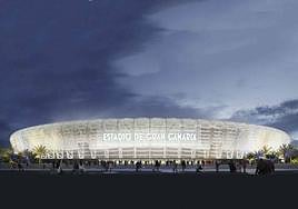 Recreación de la fachada principal del estadio según el proyecto.