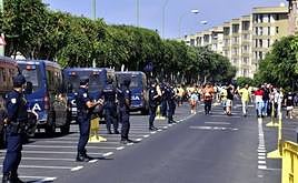 Imagen de archivo del dispositivo de seguridad efectuado en el anterior derbi disputado en Gran Canaria.