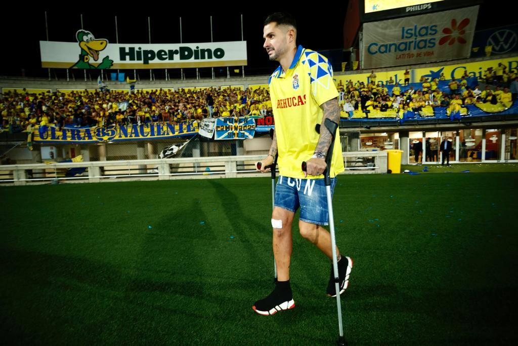 Emotiva celebración de los jugadores de la UD en el Gran Canaria