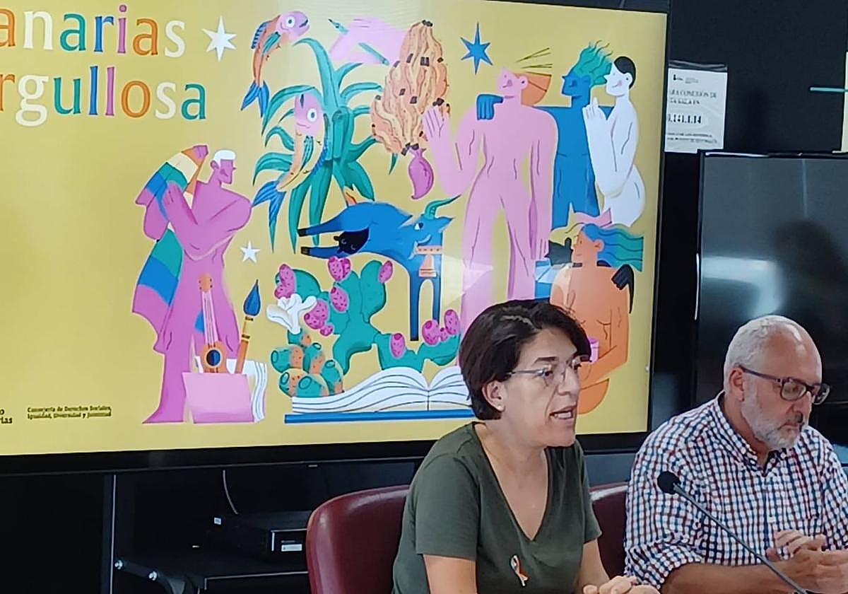 Sylvia Jaén y Víctor M. Ramírez, durante la presentación de Canarias Orgullosa.