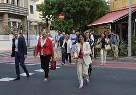 Carolina Darias, a su llegada esta mañana al ayuntamiento capitalino.