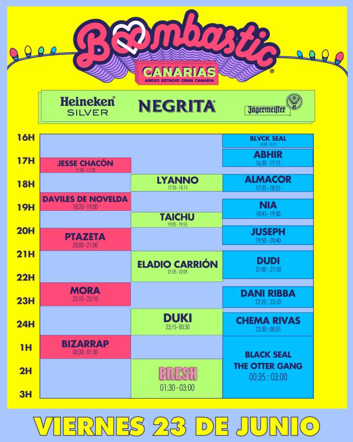 Horario de la primera jornada del Boombastic canario, el viernes 23 de junio.