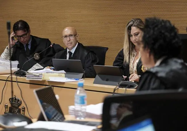 La fiscal Evangelina Ríos –de espalda–, se dirige a los magistrados Pedro Herrera, Miguel Ángel Parramón y Mónica Herreras.