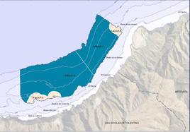 Plano de la Zona de Interés Acuícola situada en la costa entre La Aldea y Artenara.