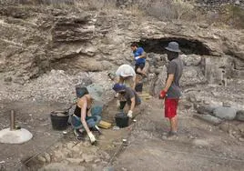 Arqueólogos y voluntarios en plena faena en la excavación de la finca de Malverde.