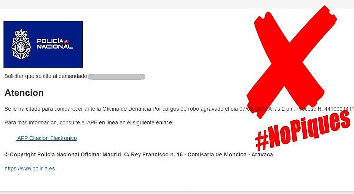 Si le llega este 'mail', no pique: un 'malware' suplanta a la Policía Nacional