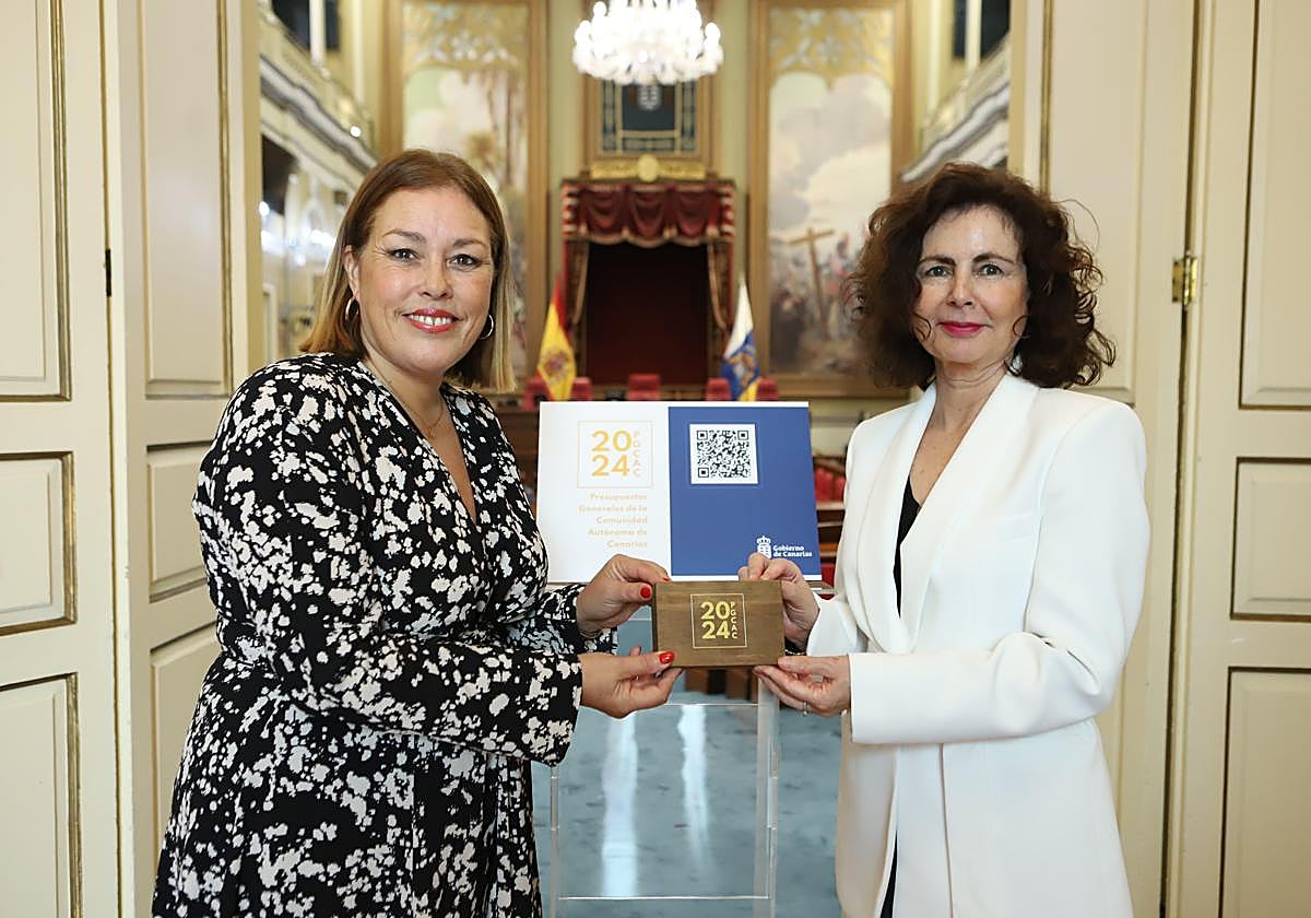 La presidenta del Parlamento de Canarias recibe los presupuestos de Canarias para 2024