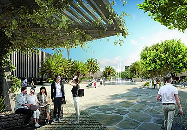 Infografía de la plaza ferial prevista en todas las alternativas de ordenación.