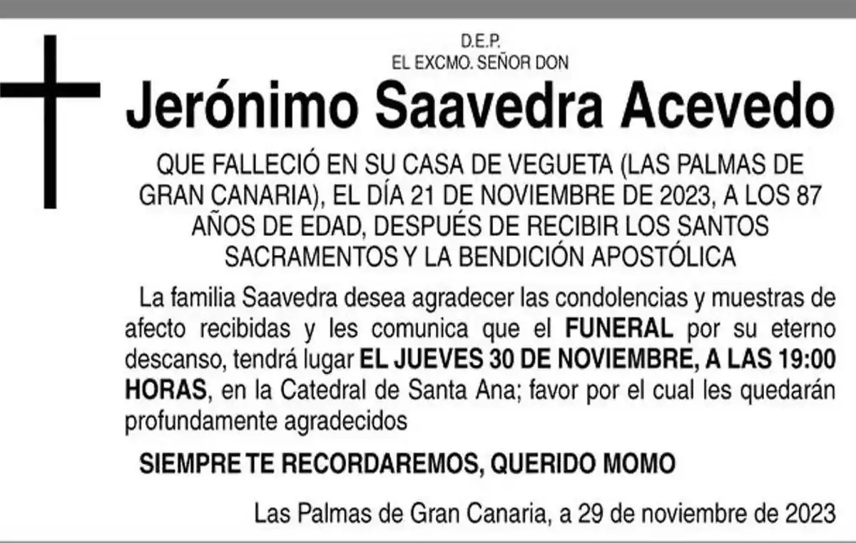 Jerónimo Saavedra's funeral, this Thursday in Santa Ana: "We will always remember you, dear Momo"