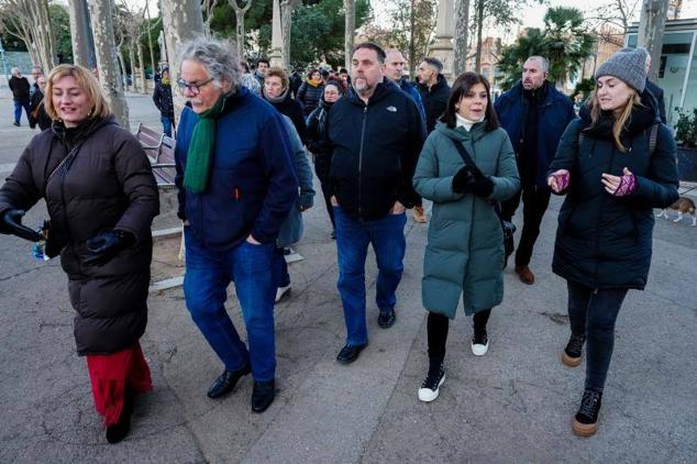 El presidente de ERC, Oriol Junqueras, a su llegada a la manifestación.