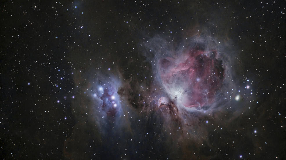 Imagen compuesta por la integración de 2 horas y 7 minutos de exposiciones fotográficas que muestran la nebulosa de Orión (Messier 42, M 42), a unos 1.340 años luz de distancia en la espada de la constelación de Orión, desde la localidad cántabra de La Hayuela. 