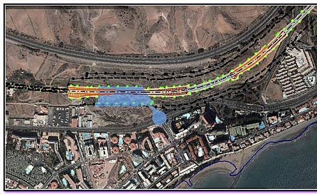 El anterior trazado del tren por el sur situaba la parada de Playa del Inglés en El Veril. 
