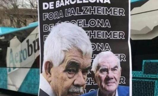Uno de los polémicos carteles sobre los hermanos Maragall y el alzhéimer que se han visto los últimos días en Barcelona.