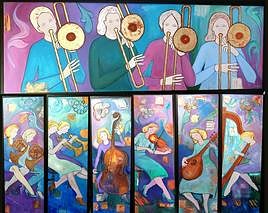 Imagen compuesta por algunos de los lienzos de Las músicas de Benítez.