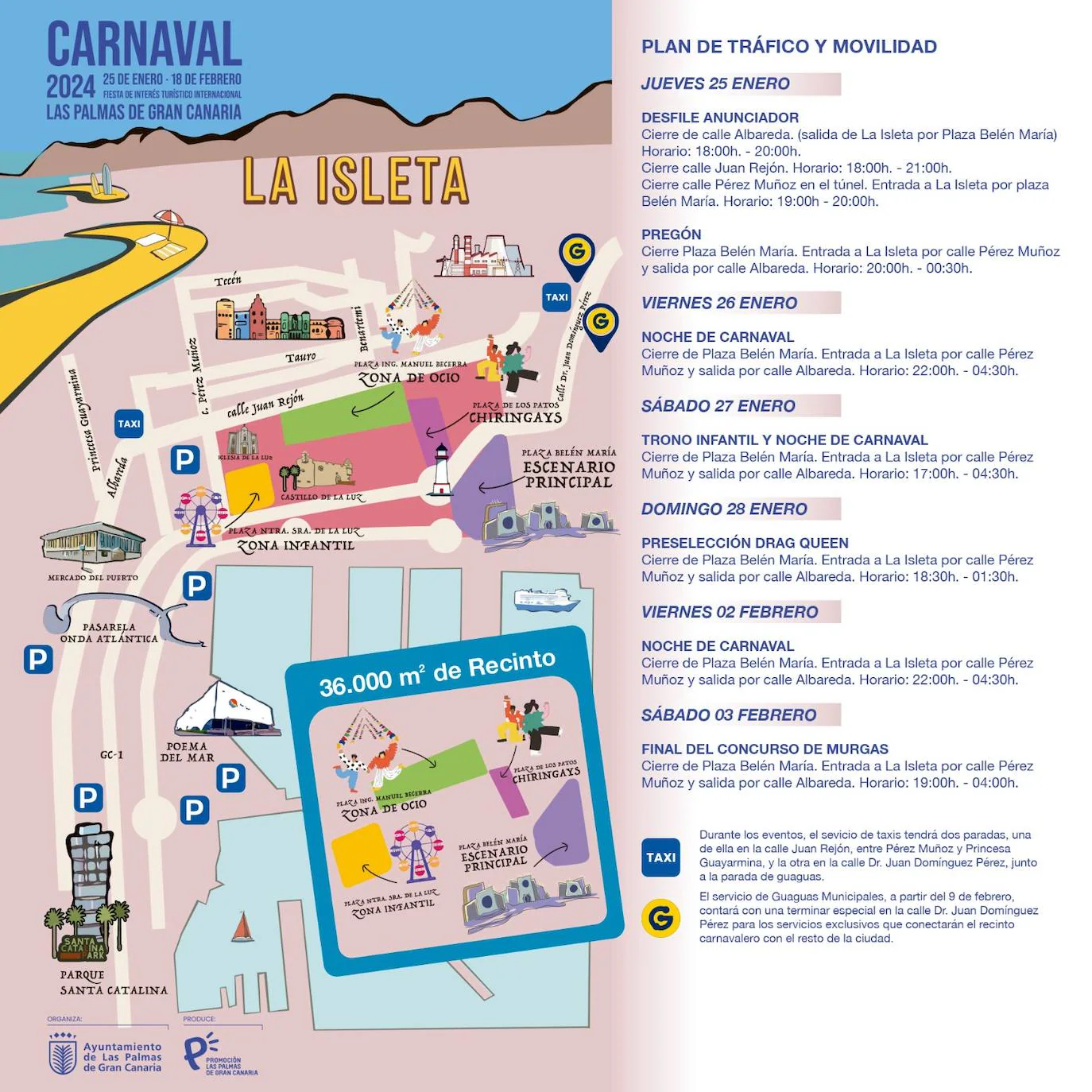 Los cortes de tráfico que provocará el Carnaval de Las Palmas de Gran Canaria.