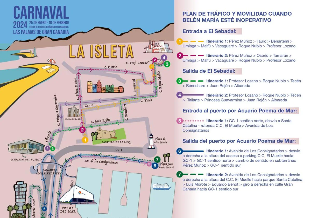 Itinerarios para evitar los atascos durante el carnaval de Las Palmas de Gran Canaria.