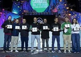 Imagen de los representantes de cada murga con el orden de salida del próximo sábado.