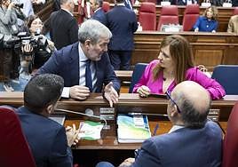 Fernando Clavijo y Nieves Lady Barreto hablan con los diputados nacionalistas, Barragán y Toledo.