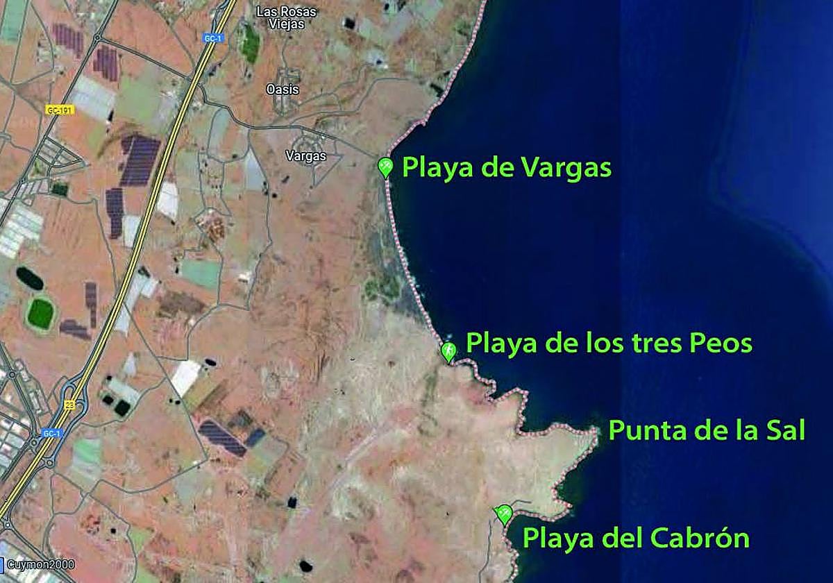 Mapa de ubicación de la Punta de La Sal, en la costa de Agüimes.