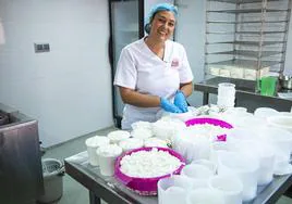 Anabel Calderín, elaborando el queso en La Jaira de Ana.