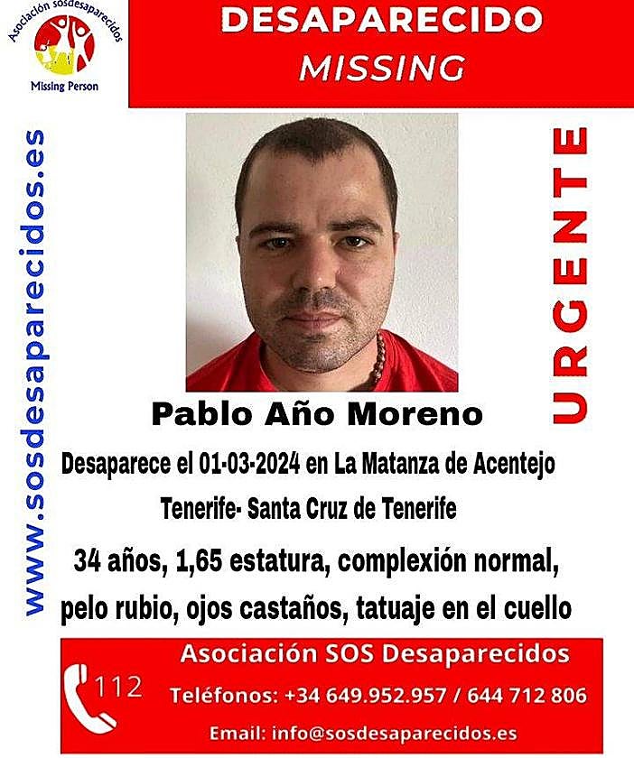 Buscan a Pablo Año Moreno en Santa Cruz de Tenerife
