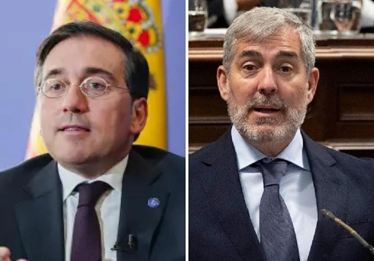 El ministro de Asuntos Exteriores, José Manuel Albares (i.) y el presidente de Canarias, Fernando Clavijo.