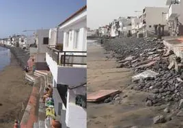 Antes y después del paso del temporal por la playa de Ojos de Garza, en Telde.