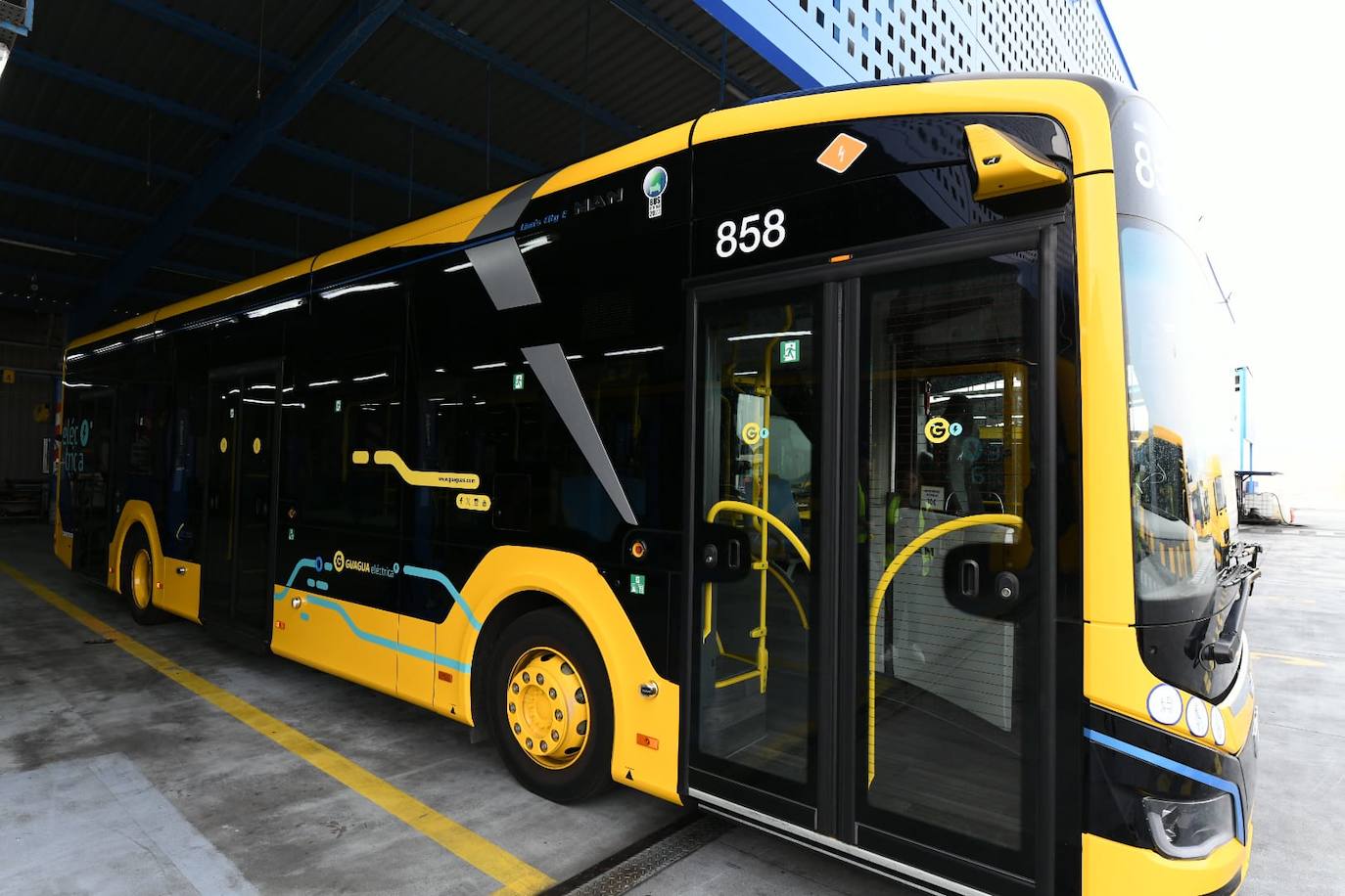 La presentación de las cuatro guaguas 100% eléctricas, en imágenes