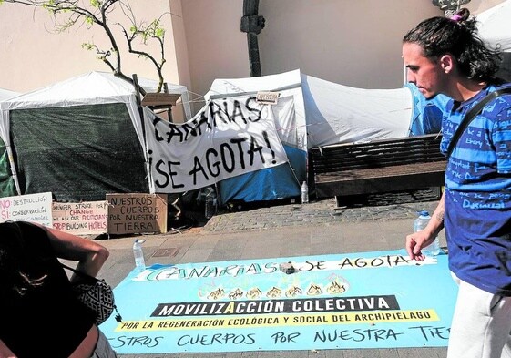 Imagen de la acampada organizada en La Laguna y en la que varios activistas están en huelga de hambre.