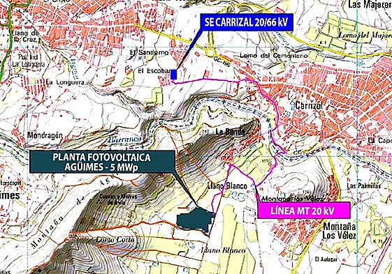 Situación en un plano de la planta fotovoltaica Agüimes 3.