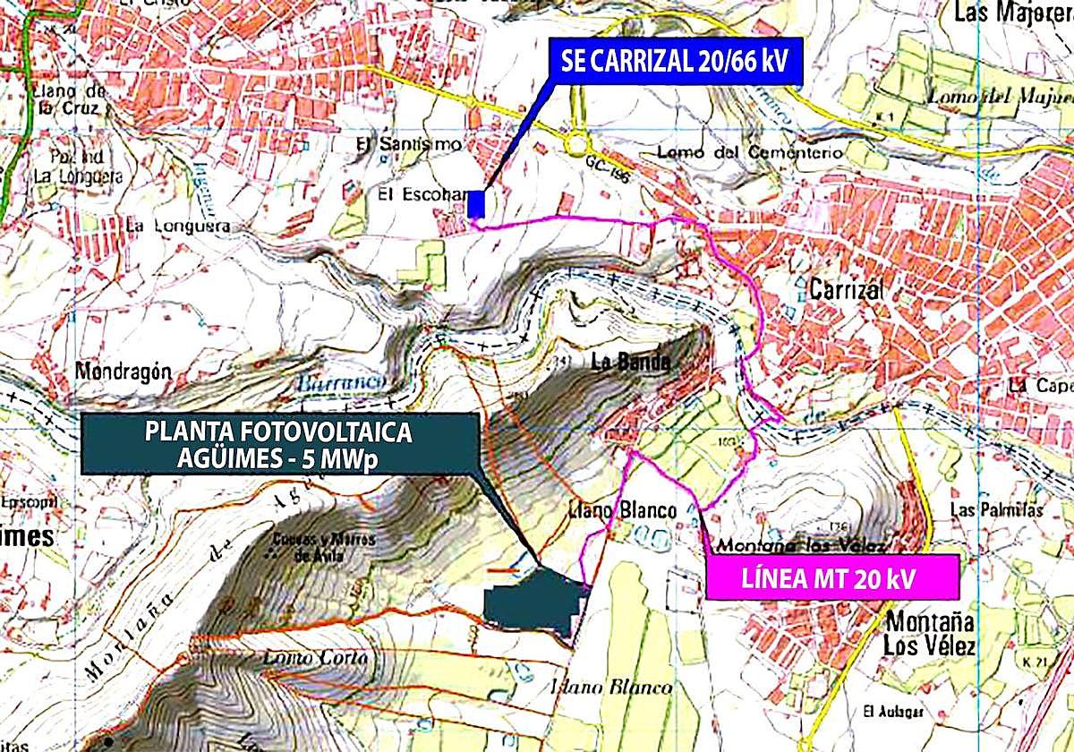Situación en un plano de la planta fotovoltaica Agüimes 3.