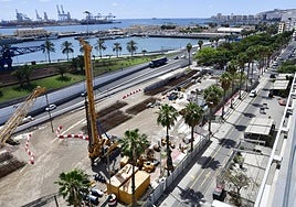 Imagen de las obras del tramo 7 de la MetroGuagua en el parque blanco.