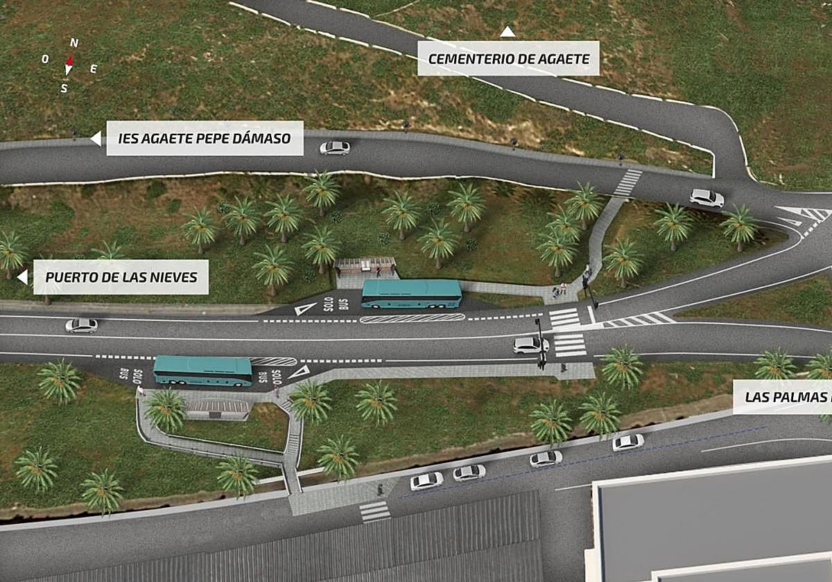 Recreación de la actuación en las paradas de guaguas de Agaete.