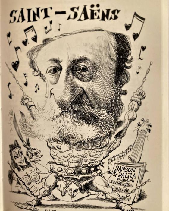 Caricatura de Camille Saint-Saëns, de Pablo Morales de los Ríos.