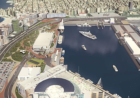 Propuesta del nuevo parque en el eje Puerto-Ciudad esbozada por la Autoridad Portuaria en Fimar.