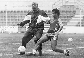 Paquito, en su etapa en la UD, en un entrenamiento en el Insular.