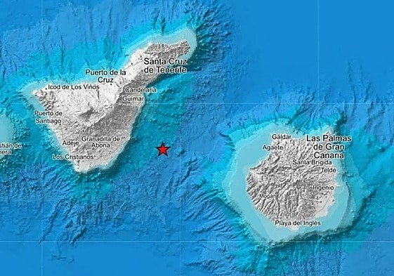 Señalado en rojo, en el mapa, la zona donde se encuentra el volcán de Enmedio.