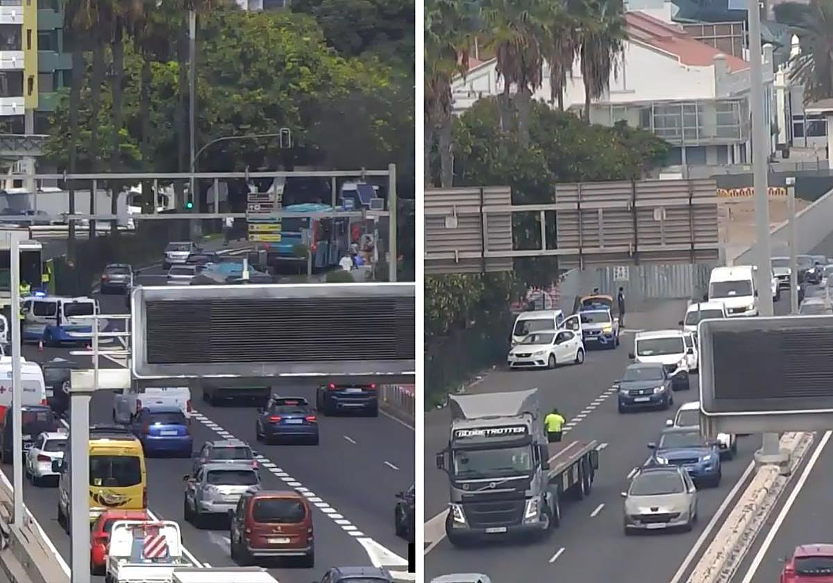 Imagen de los accidentes en los dos sentidos de la Autovía Marítima.