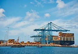 Grúas pórtico 'post panamax' de Opcsa en el recinto portuario de la capital grancanaria.
