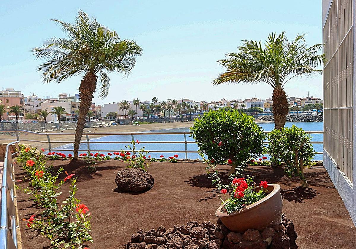 Jardines en los alrededores de la playa de Las Marañuelas, en Arguineguín.