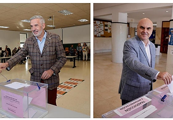 Lluís Serra (i) y Gregorio Rodríguez (d) ejerciendo su derecho al voto en la ULPGC.