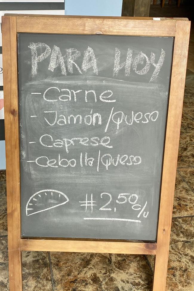 Pizarra con los sabores del día