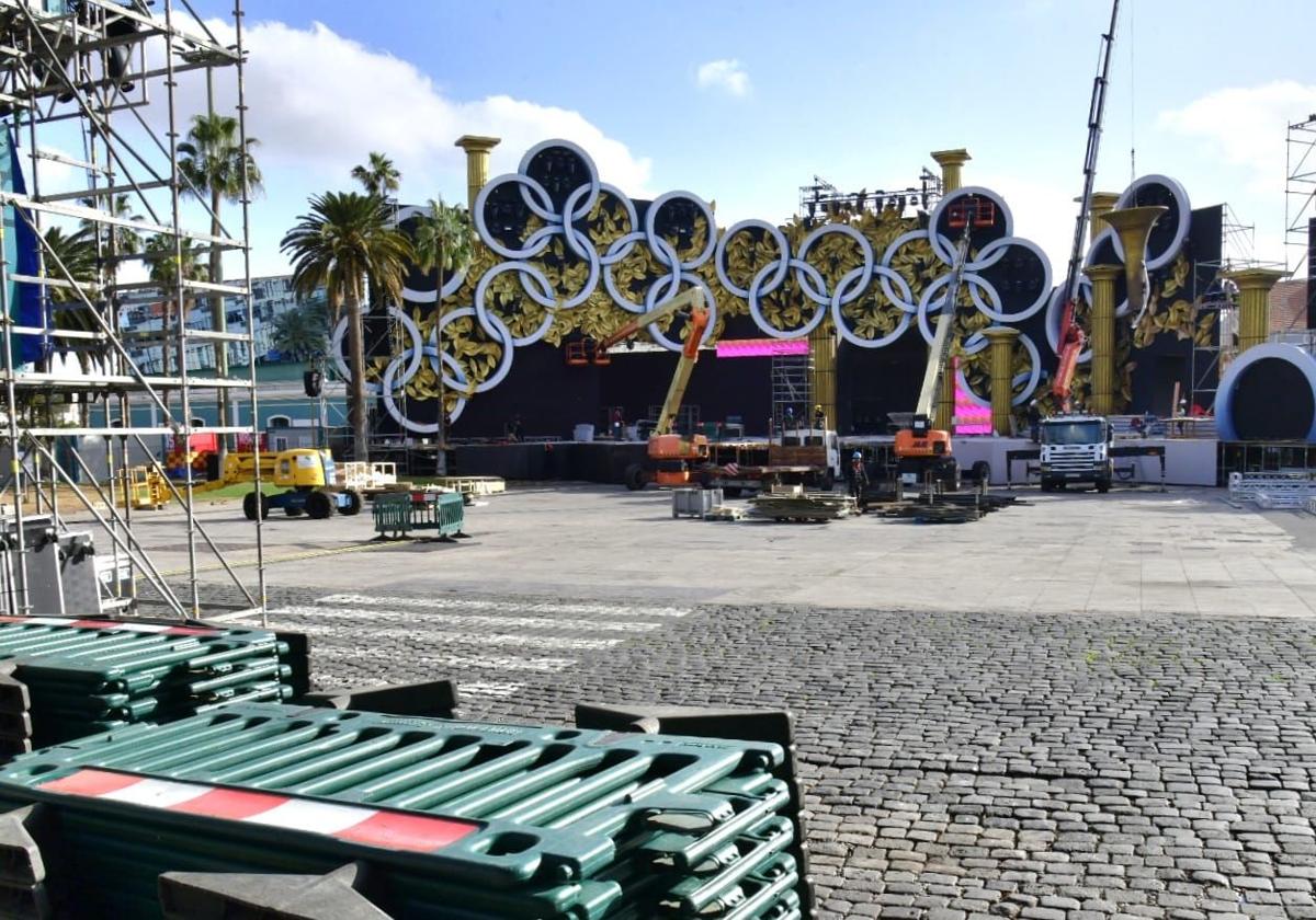 Obras del escenario del carnaval en Las Palmas de Gran Canaria.